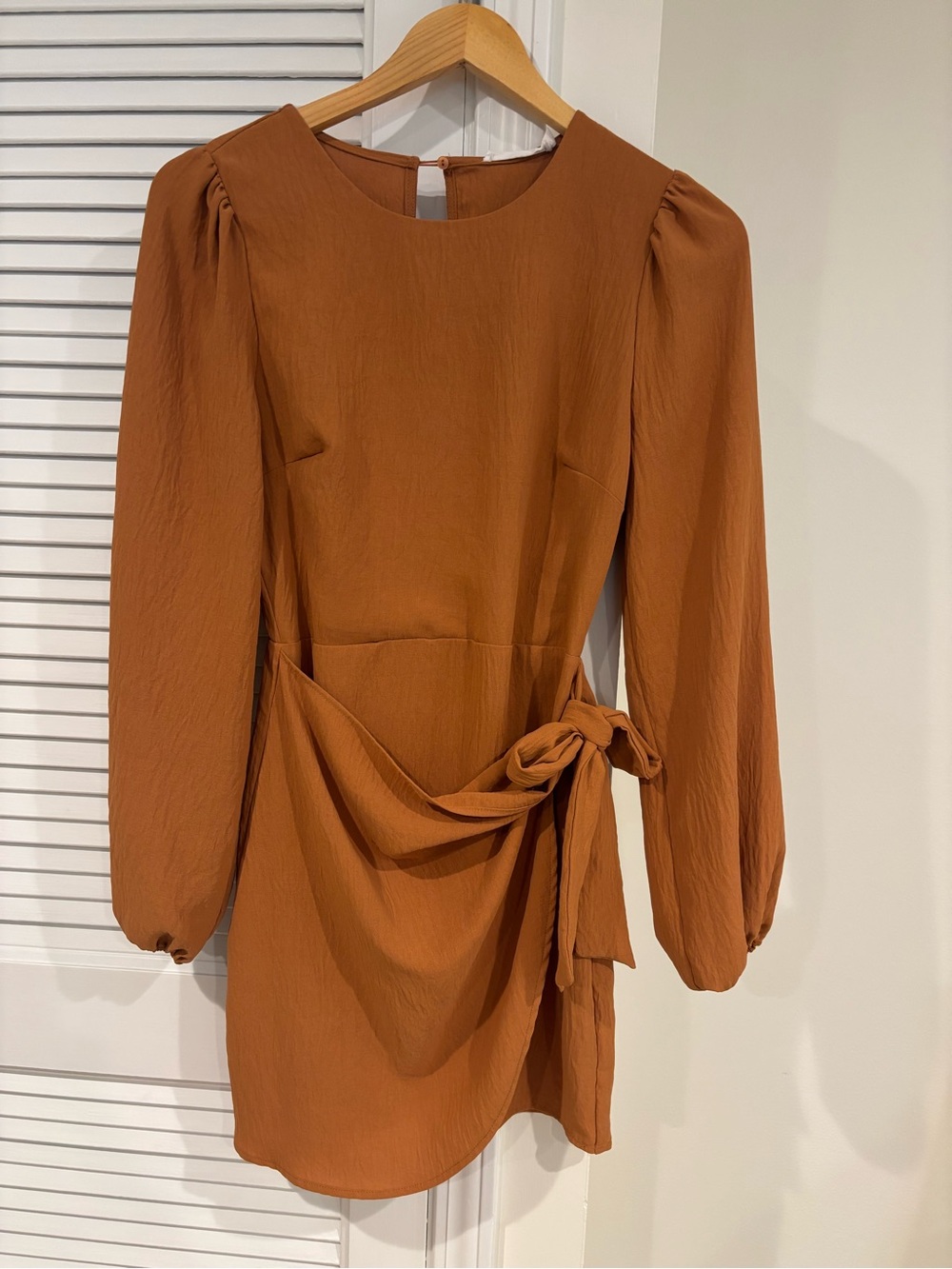 Lush Burnt Orange Long Sleeve Tie-Waist Mini Dress